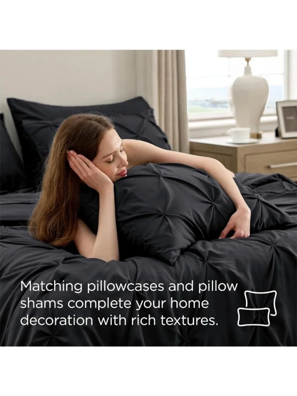 Cozy 7-Piece Full Size Comforter Set with Sheets, Black Bedding for Ultimate